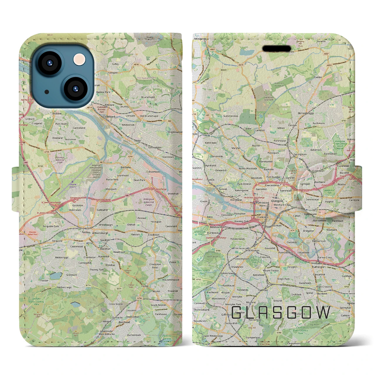 【グラスゴー（イギリス）】地図柄iPhoneケース（手帳タイプ）