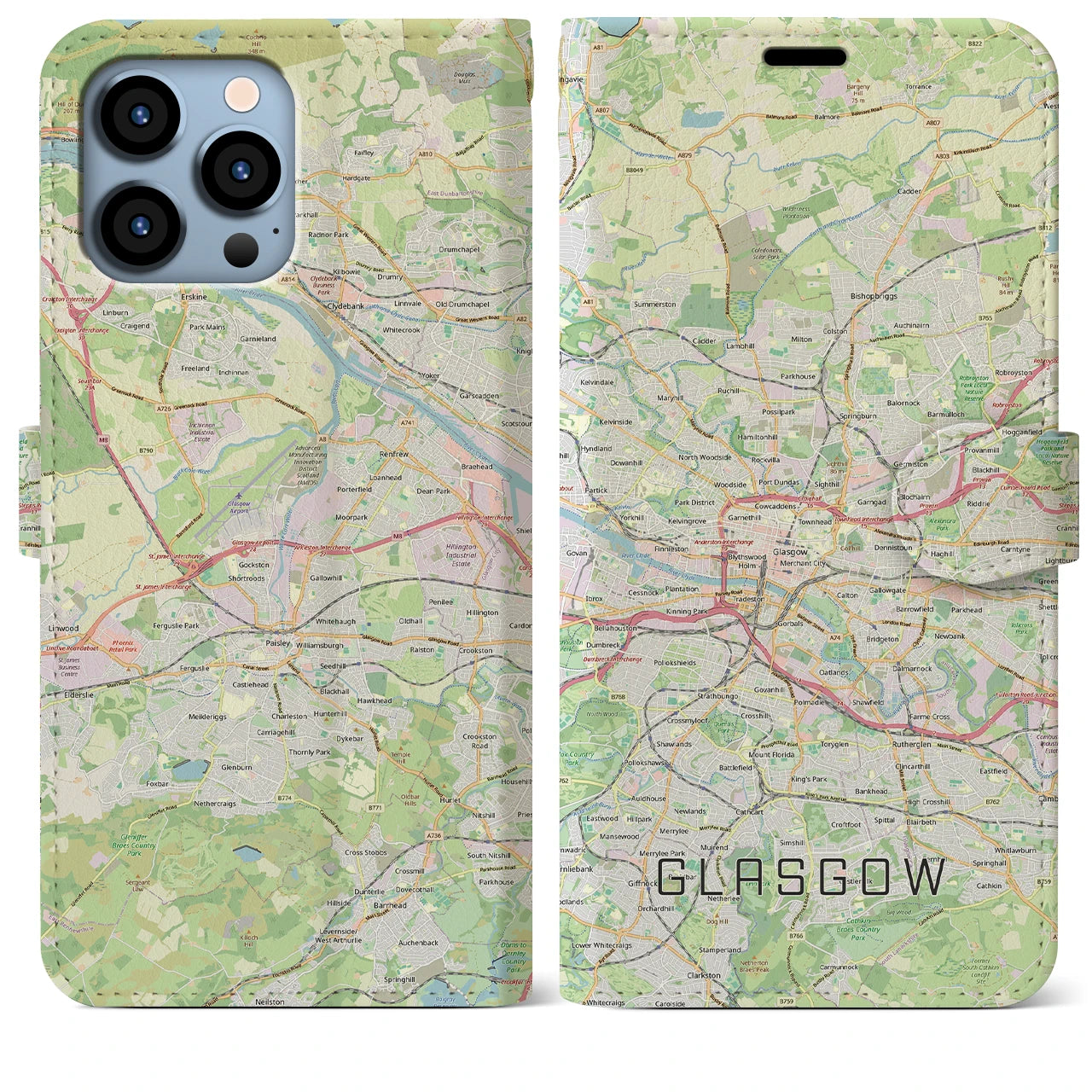【グラスゴー（イギリス）】地図柄iPhoneケース（手帳タイプ）