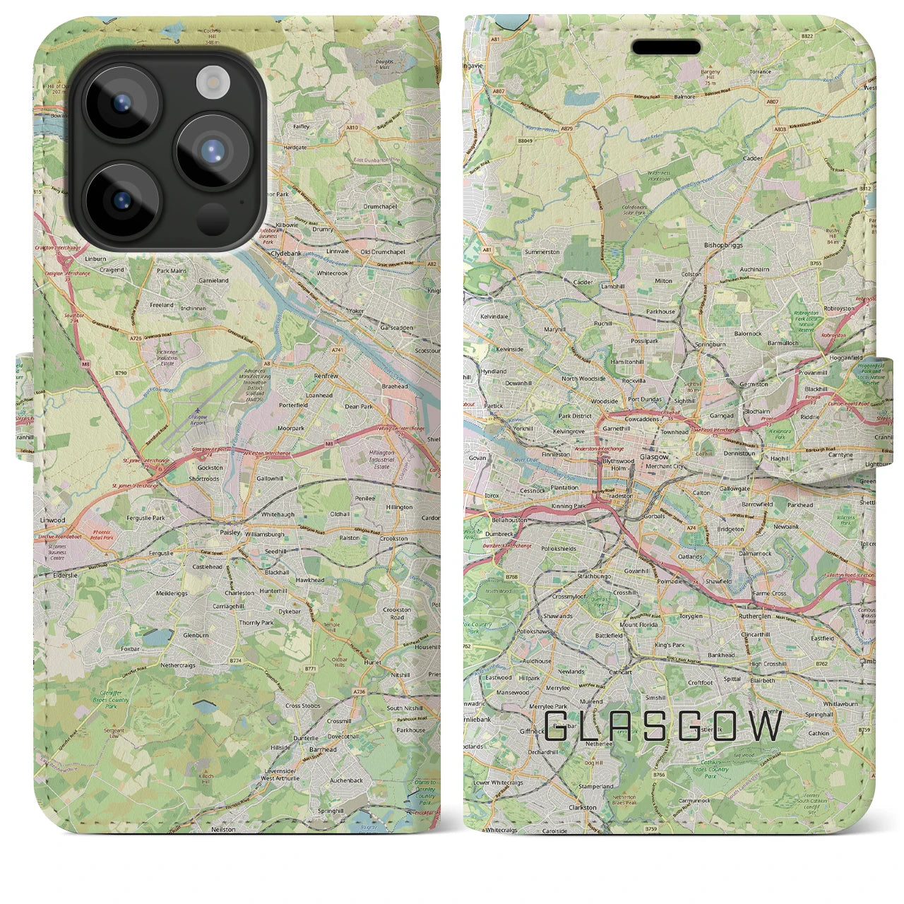 【グラスゴー（イギリス）】地図柄iPhoneケース（手帳タイプ）