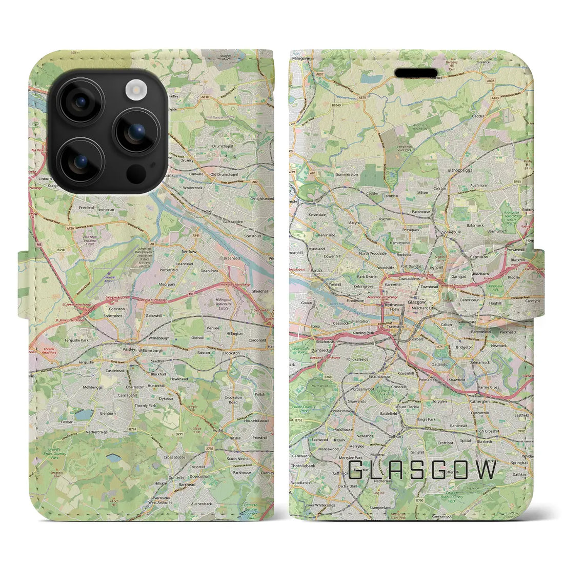 【グラスゴー(イギリス)】地図柄iPhoneケース(手帳タイプ)モノトーン・iPhone 16 Pro Max 用