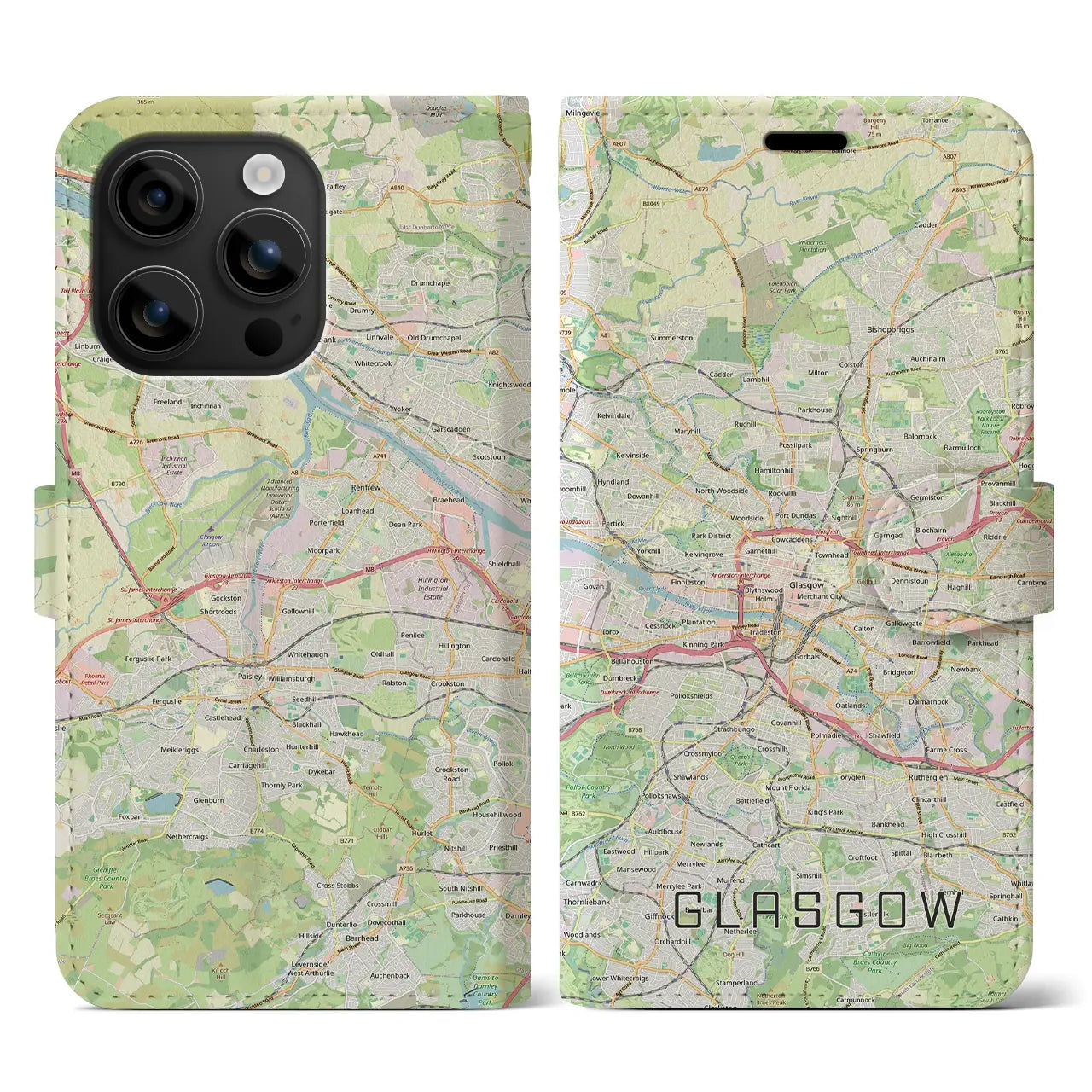 【グラスゴー（イギリス）】地図柄iPhoneケース（手帳タイプ）モノトーン・iPhone 16 Pro Max 用