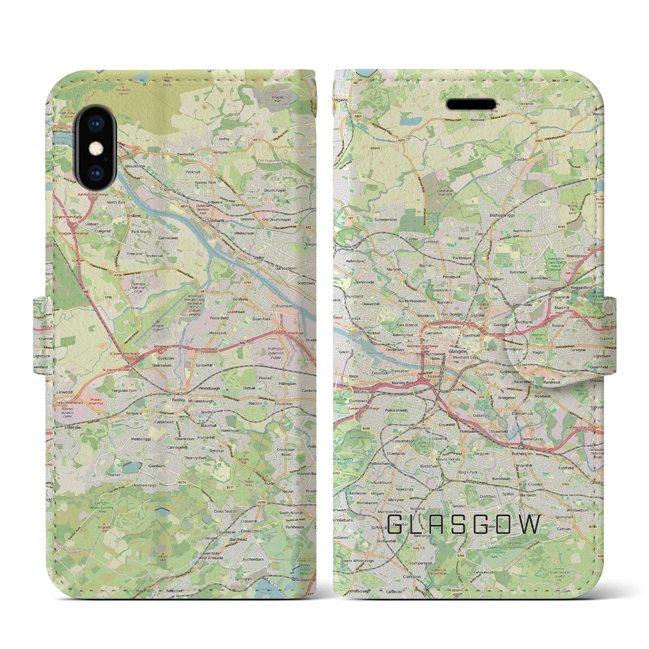 【グラスゴー（イギリス）】地図柄iPhoneケース（手帳タイプ）