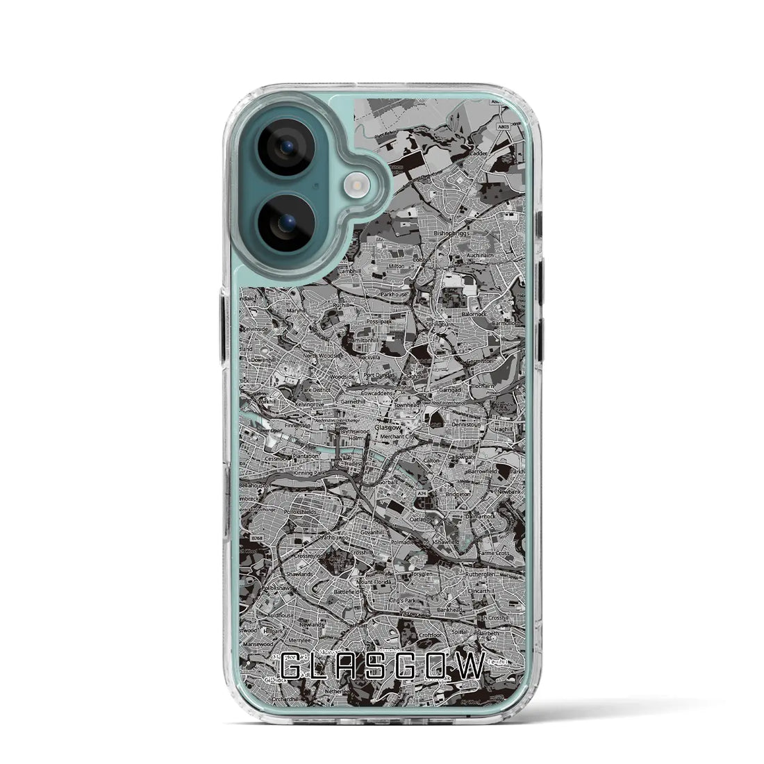 【グラスゴー(イギリス)】地図柄iPhoneケース(MagSafeタイプ)モノトーン・iPhone 16 Pro 用