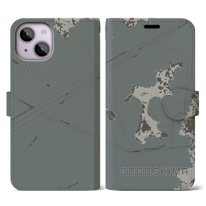 【興居島（愛媛県）】地図柄iPhoneケース（手帳タイプ）モノトーン・iPhone 14 用