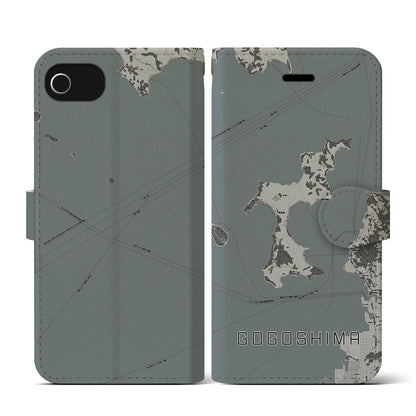 【興居島（愛媛県）】地図柄iPhoneケース（手帳タイプ）モノトーン・iPhone SE（第3 / 第2世代） / 8 / 7 / 6s / 6 用