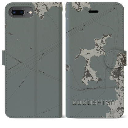 【興居島（愛媛県）】地図柄iPhoneケース（手帳タイプ）モノトーン・iPhone 8Plus /7Plus / 6sPlus / 6Plus 用