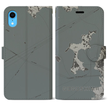 【興居島（愛媛県）】地図柄iPhoneケース（手帳タイプ）モノトーン・iPhone XR 用