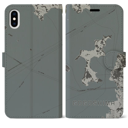 【興居島（愛媛県）】地図柄iPhoneケース（手帳タイプ）モノトーン・iPhone XS Max 用