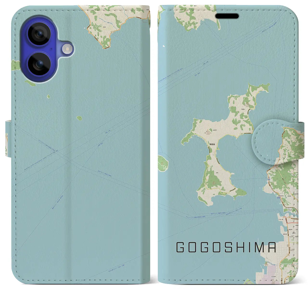 【興居島（愛媛県）】地図柄iPhoneケース（手帳タイプ）ナチュラル・iPhone 16 Pro Max 用