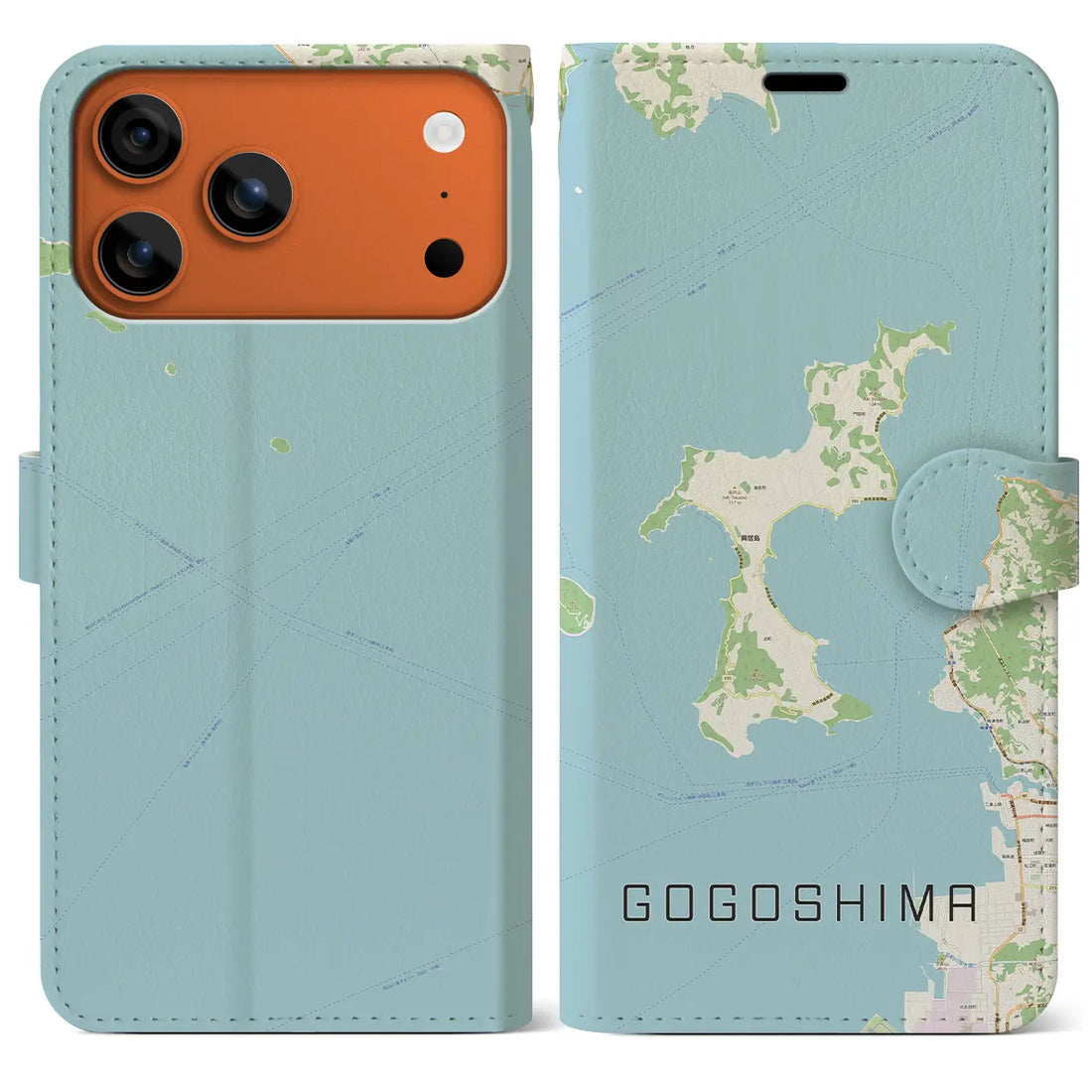 【興居島(愛媛県)】地図柄iPhoneケース(手帳タイプ)ナチュラル・iPhone 17 Pro Max 用