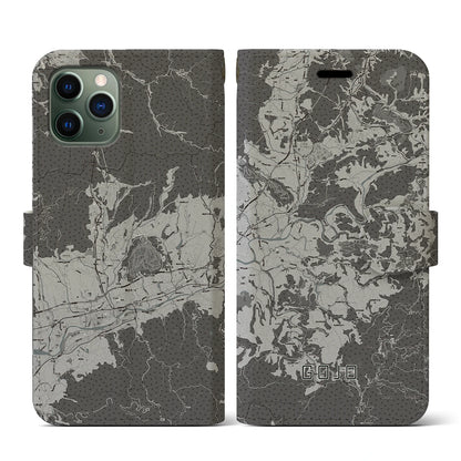 【五條（奈良県）】地図柄iPhoneケース（手帳タイプ）モノトーン・iPhone 11 Pro 用