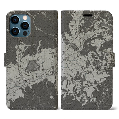 【五條（奈良県）】地図柄iPhoneケース（手帳タイプ）モノトーン・iPhone 12 / 12 Pro 用