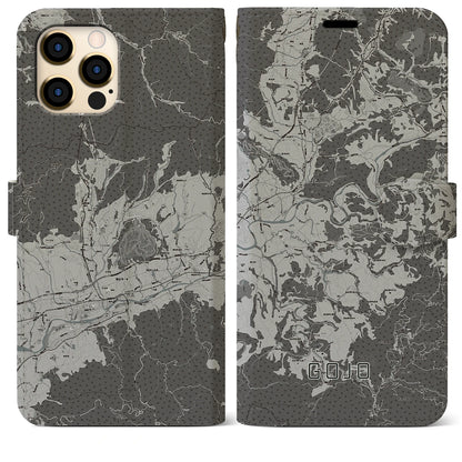 【五條（奈良県）】地図柄iPhoneケース（手帳タイプ）モノトーン・iPhone 12 Pro Max 用