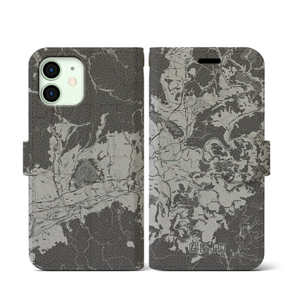 【五條（奈良県）】地図柄iPhoneケース（手帳タイプ）モノトーン・iPhone 12 mini 用