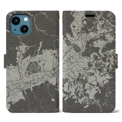 【五條（奈良県）】地図柄iPhoneケース（手帳タイプ）モノトーン・iPhone 13 用