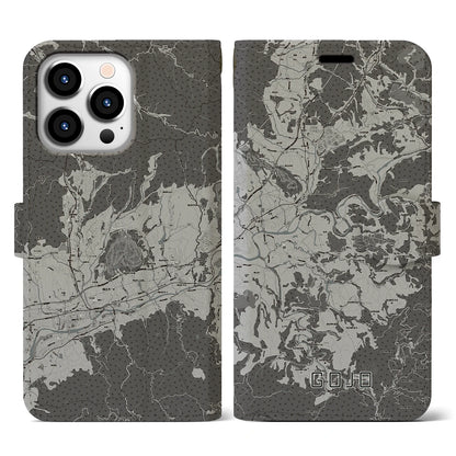 【五條（奈良県）】地図柄iPhoneケース（手帳タイプ）モノトーン・iPhone 13 Pro 用