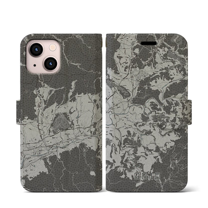 【五條（奈良県）】地図柄iPhoneケース（手帳タイプ）モノトーン・iPhone 13 mini 用