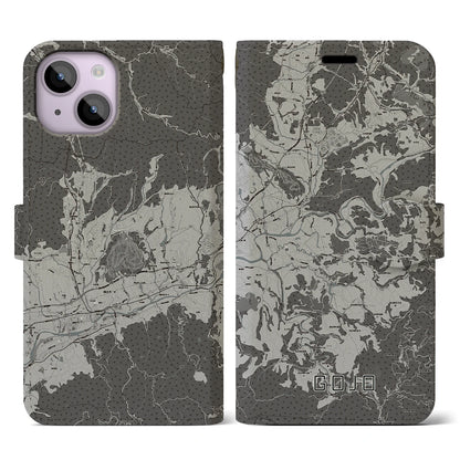 【五條（奈良県）】地図柄iPhoneケース（手帳タイプ）モノトーン・iPhone 14 用