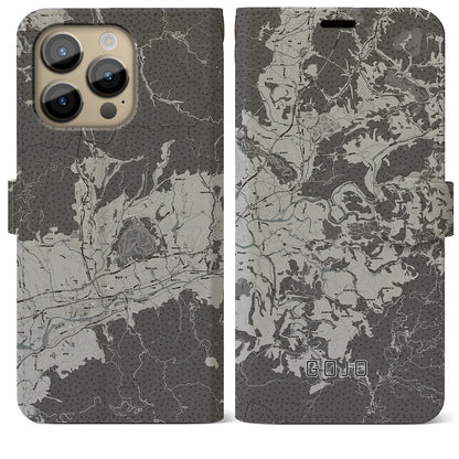 【五條（奈良県）】地図柄iPhoneケース（手帳タイプ）モノトーン・iPhone 14 Pro Max 用