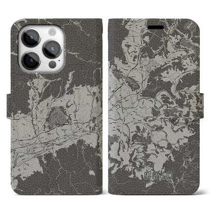 【五條（奈良県）】地図柄iPhoneケース（手帳タイプ）モノトーン・iPhone 14 Pro 用