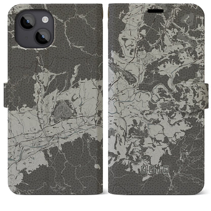 【五條（奈良県）】地図柄iPhoneケース（手帳タイプ）モノトーン・iPhone 14 Plus 用