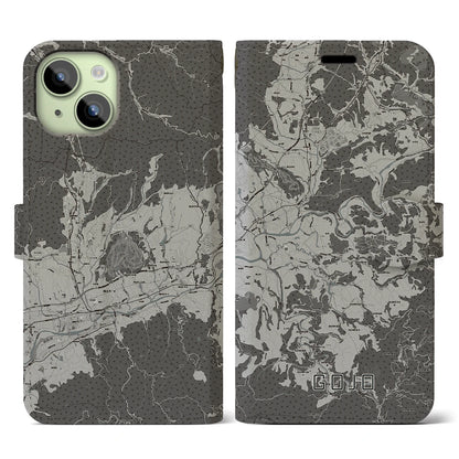 【五條（奈良県）】地図柄iPhoneケース（手帳タイプ）モノトーン・iPhone 15 用