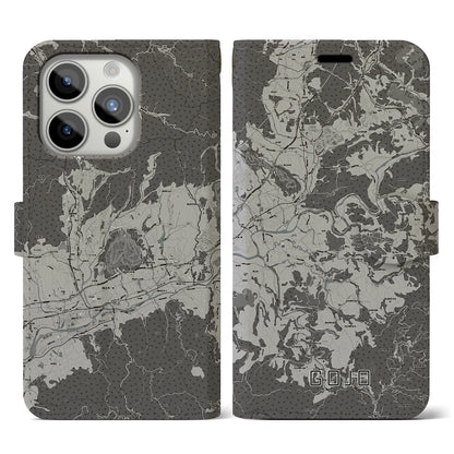 【五條（奈良県）】地図柄iPhoneケース（手帳タイプ）モノトーン・iPhone 15 Pro 用