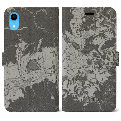 【五條（奈良県）】地図柄iPhoneケース（手帳タイプ）モノトーン・iPhone XR 用