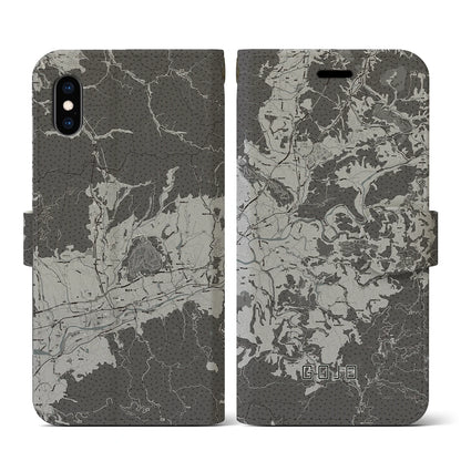 【五條（奈良県）】地図柄iPhoneケース（手帳タイプ）モノトーン・iPhone XS / X 用