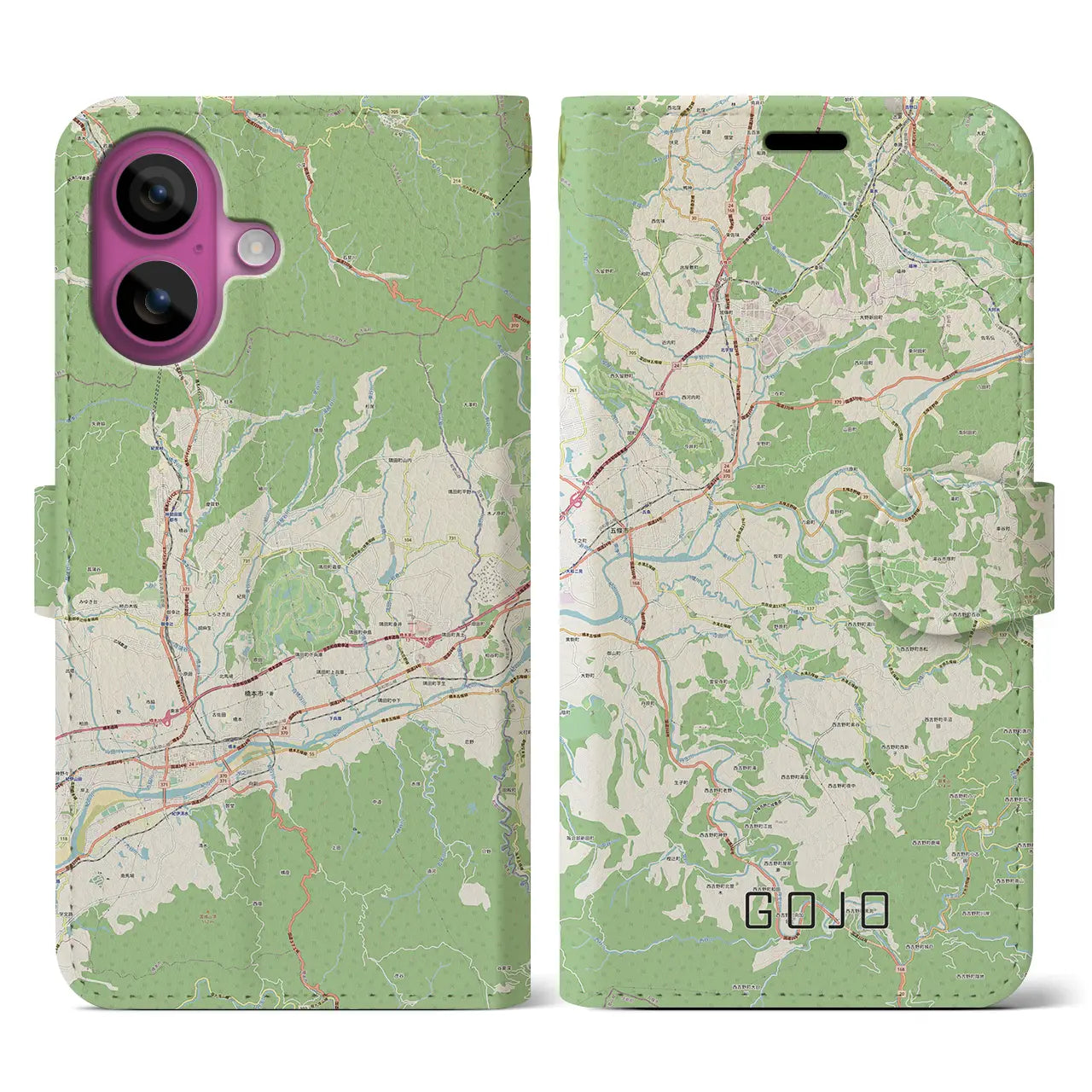 【五條（奈良県）】地図柄iPhoneケース（手帳タイプ）ナチュラル・iPhone 16 Pro 用