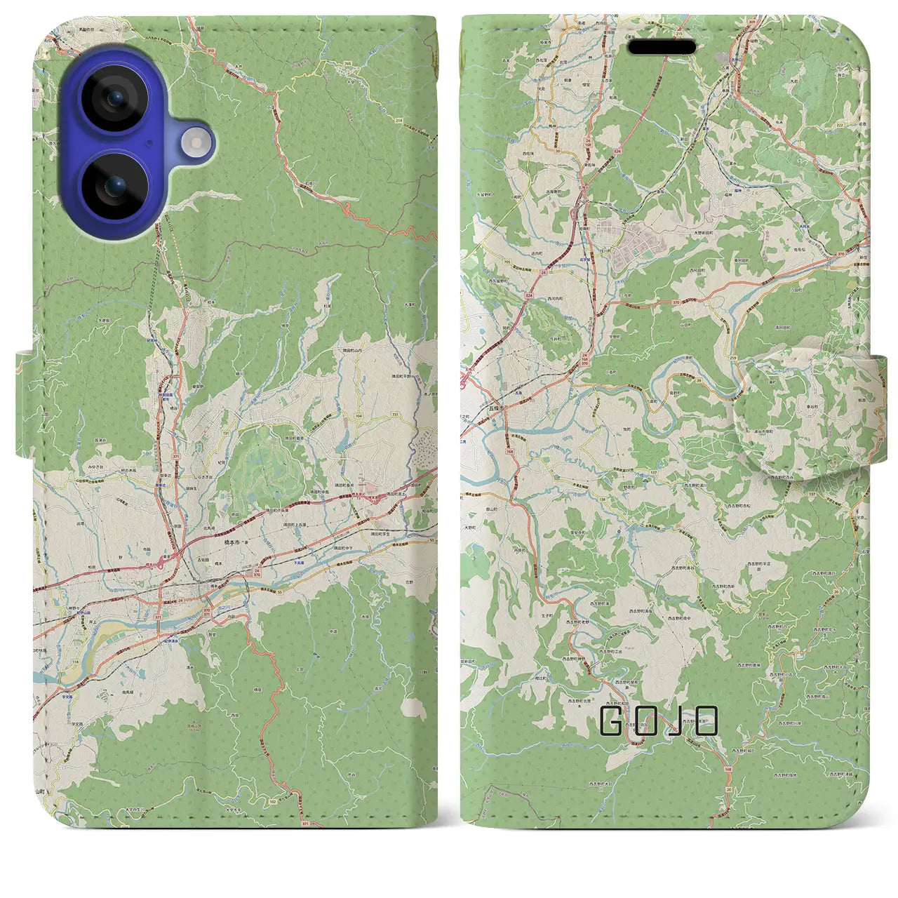 【五條（奈良県）】地図柄iPhoneケース（手帳タイプ）ナチュラル・iPhone 16 Pro Max 用