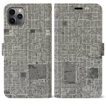 【五条（京都府）】地図柄iPhoneケース（手帳タイプ）モノトーン・iPhone 11 Pro Max 用