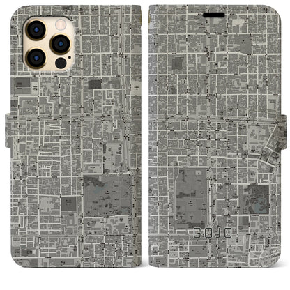 【五条（京都府）】地図柄iPhoneケース（手帳タイプ）モノトーン・iPhone 12 Pro Max 用