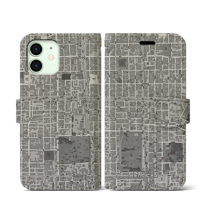 【五条（京都府）】地図柄iPhoneケース（手帳タイプ）モノトーン・iPhone 12 mini 用