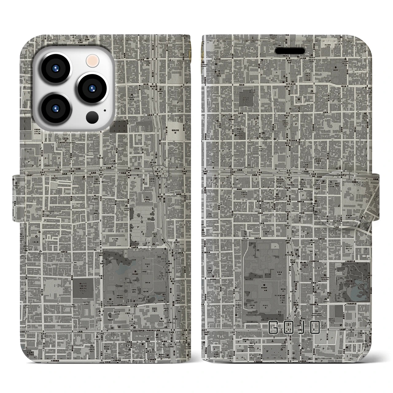 【五条（京都府）】地図柄iPhoneケース（手帳タイプ）