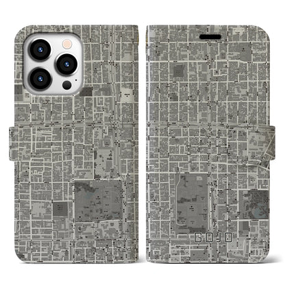 【五条（京都府）】地図柄iPhoneケース（手帳タイプ）モノトーン・iPhone 13 Pro 用
