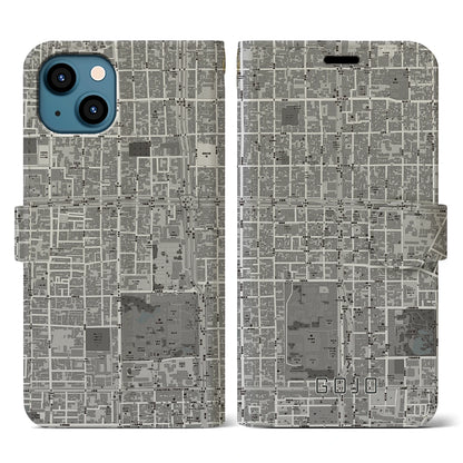 【五条（京都府）】地図柄iPhoneケース（手帳タイプ）モノトーン・iPhone 13 用