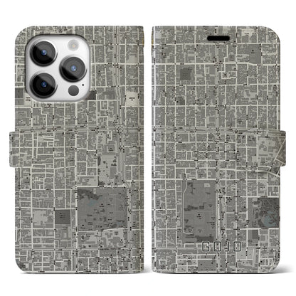 【五条（京都府）】地図柄iPhoneケース（手帳タイプ）モノトーン・iPhone 14 Pro 用