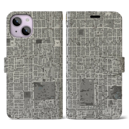 【五条（京都府）】地図柄iPhoneケース（手帳タイプ）モノトーン・iPhone 14 用