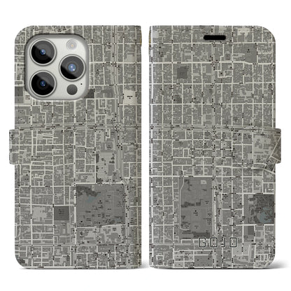 【五条（京都府）】地図柄iPhoneケース（手帳タイプ）モノトーン・iPhone 15 Pro 用