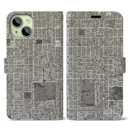 【五条（京都府）】地図柄iPhoneケース（手帳タイプ）モノトーン・iPhone 15 用