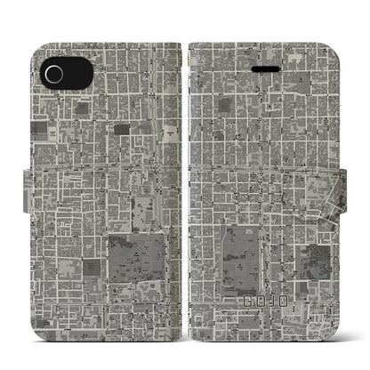 【五条（京都府）】地図柄iPhoneケース（手帳タイプ）モノトーン・iPhone SE（第3 / 第2世代） / 8 / 7 / 6s / 6 用