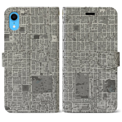 【五条（京都府）】地図柄iPhoneケース（手帳タイプ）モノトーン・iPhone XR 用