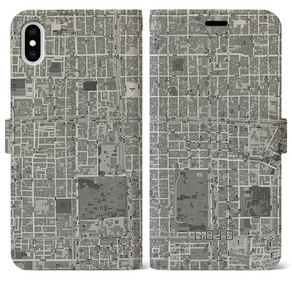 【五条（京都府）】地図柄iPhoneケース（手帳タイプ）モノトーン・iPhone XS Max 用