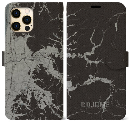 【五城目（秋田県）】地図柄iPhoneケース（手帳タイプ）モノトーン・iPhone 12 Pro Max 用