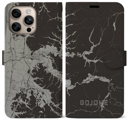 【五城目（秋田県）】地図柄iPhoneケース（手帳タイプ）モノトーン・iPhone 16 Plus 用