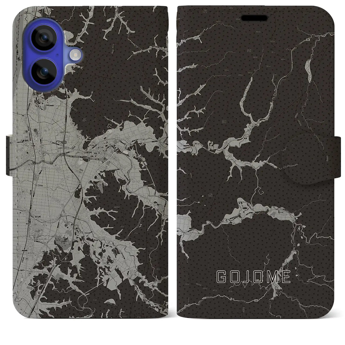 【五城目(秋田県)】地図柄iPhoneケース(手帳タイプ)モノトーン・iPhone 16 Pro Max 用