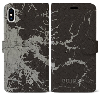 【五城目（秋田県）】地図柄iPhoneケース（手帳タイプ）モノトーン・iPhone XS Max 用