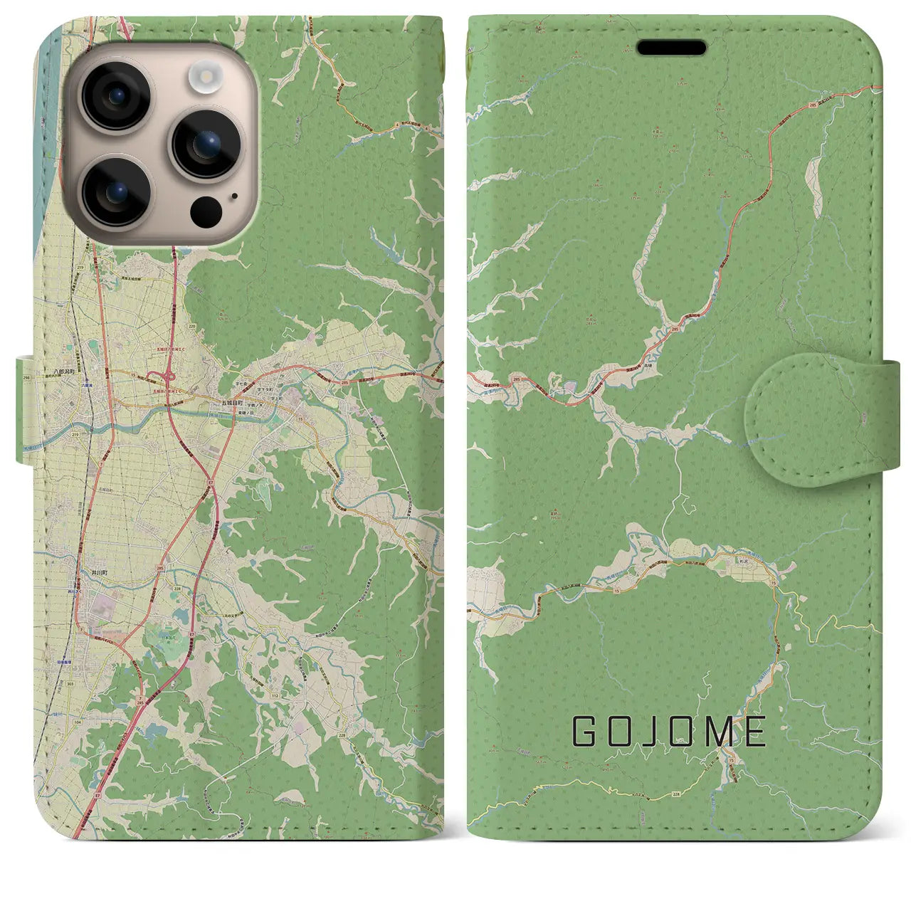 【五城目（秋田県）】地図柄iPhoneケース（手帳タイプ）ナチュラル・iPhone 16 Plus 用