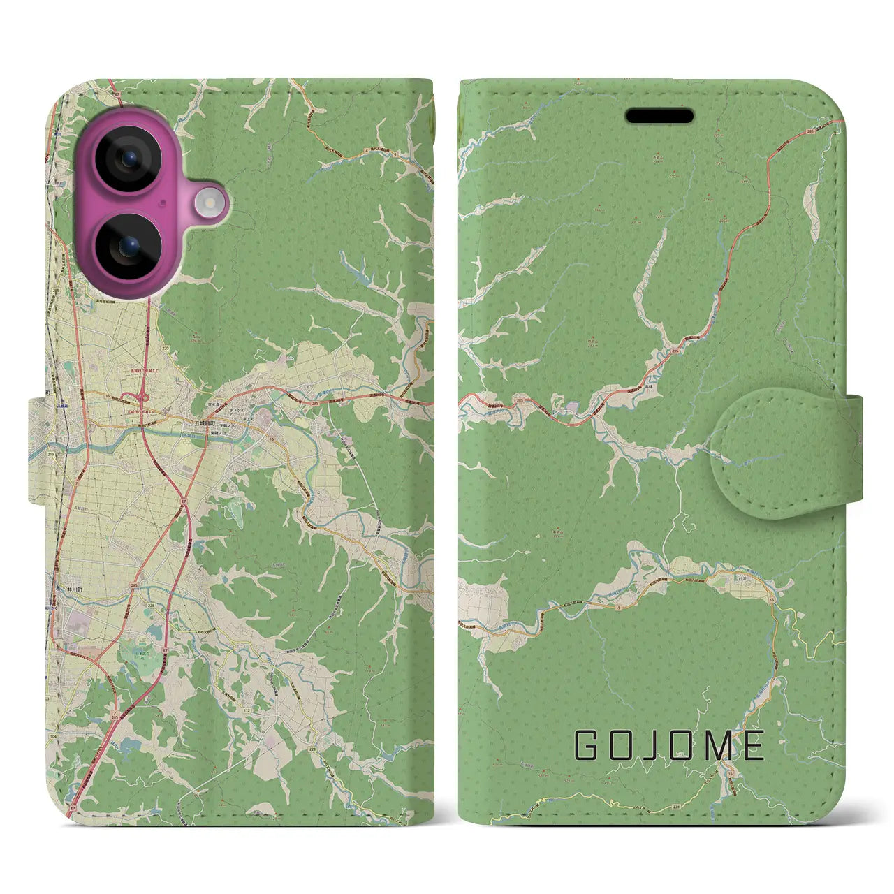 【五城目（秋田県）】地図柄iPhoneケース（手帳タイプ）ナチュラル・iPhone 16 Pro 用